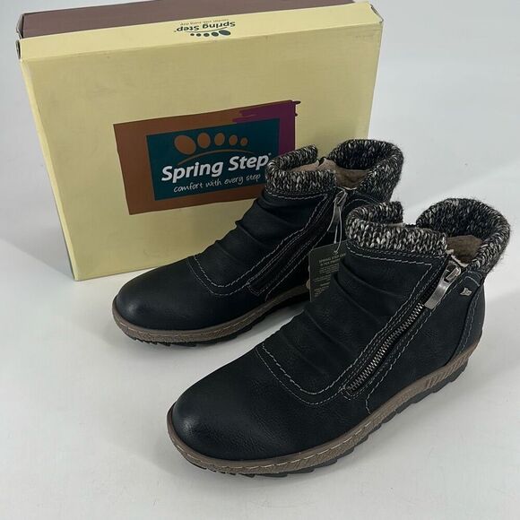 NWT Spring Step Cleora Women's Sherpa Lined Zip Ankle Booties Black Size 9.5-10 - Picture 1 of 9